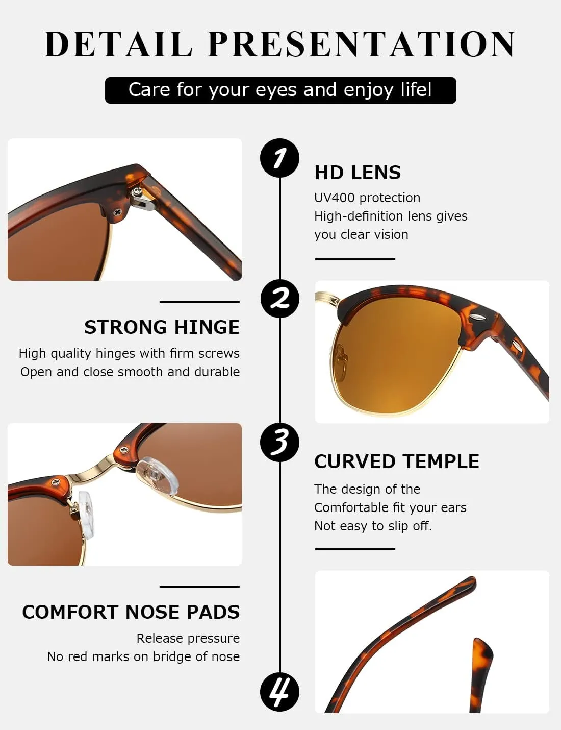AEVOGUE Polarized Sunglasses For Women And Men Semi Rimless Frame Retro Sun Glasses AE0369