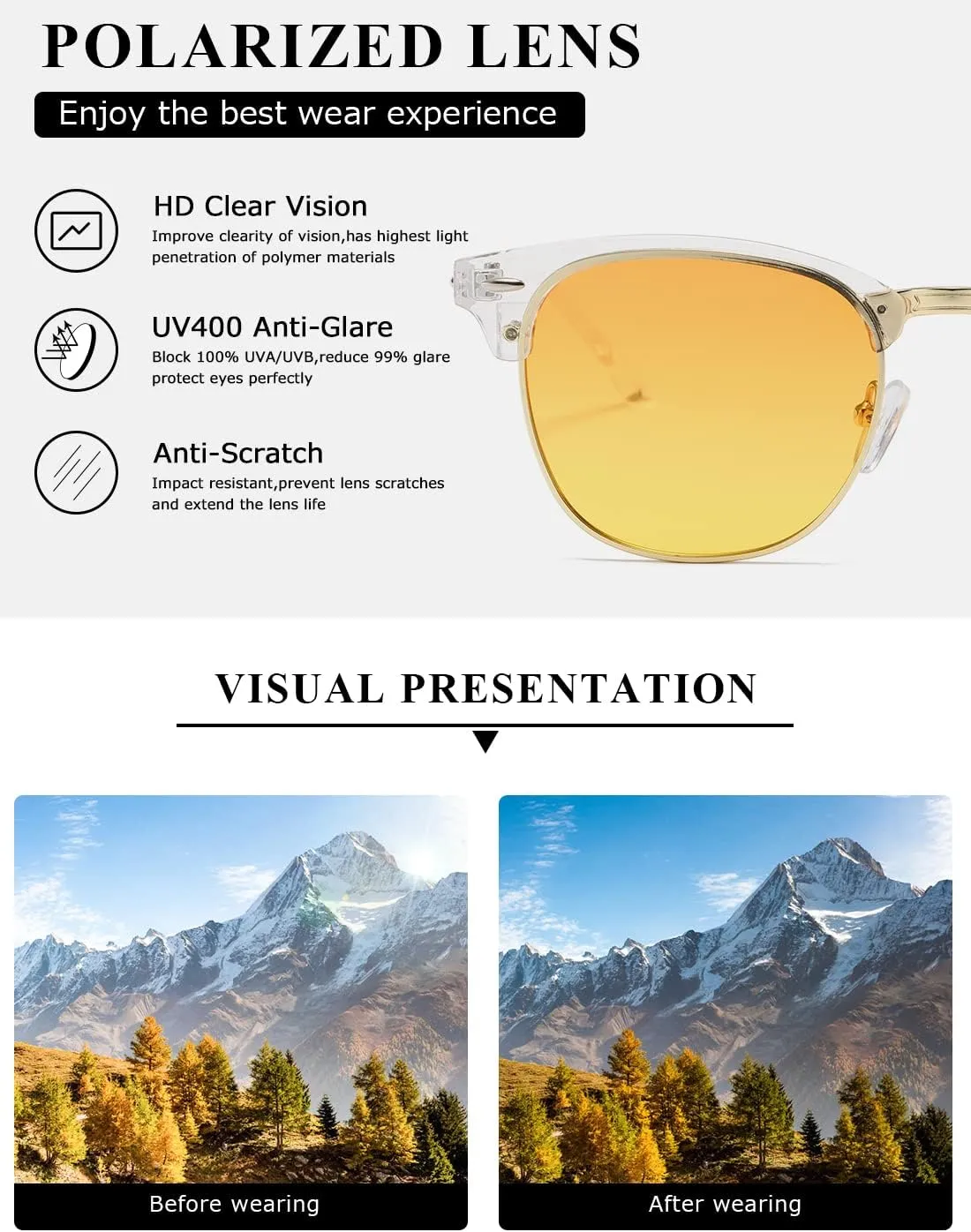 AEVOGUE Polarized Sunglasses For Women And Men Semi Rimless Frame Retro Sun Glasses AE0369