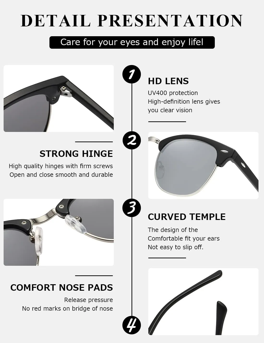AEVOGUE Polarized Sunglasses For Women And Men Semi Rimless Frame Retro Sun Glasses AE0369