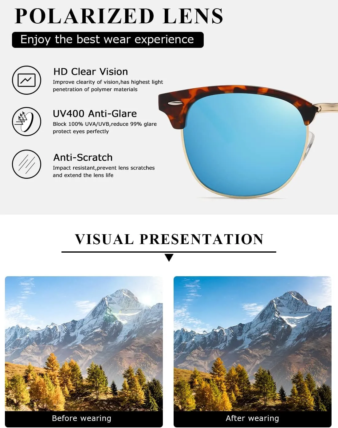 AEVOGUE Polarized Sunglasses For Women And Men Semi Rimless Frame Retro Sun Glasses AE0369