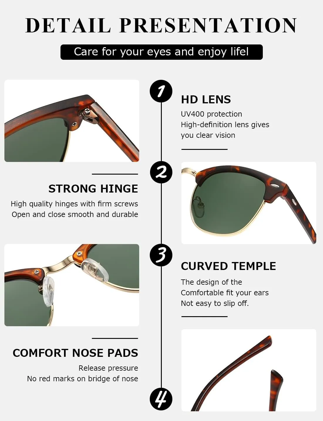 AEVOGUE Polarized Sunglasses For Women And Men Semi Rimless Frame Retro Sun Glasses AE0369