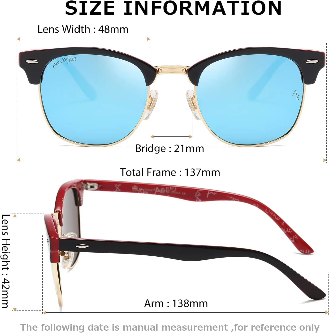 AEVOGUE Polarized Sunglasses For Women And Men Semi Rimless Frame Retro Sun Glasses AE0369