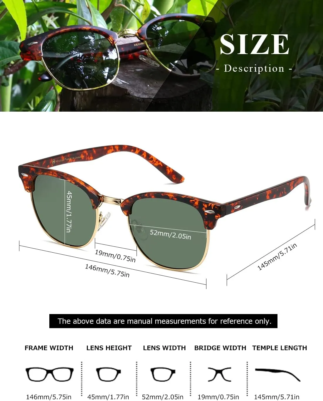 AEVOGUE Polarized Sunglasses For Women And Men Semi Rimless Frame Retro Sun Glasses AE0369