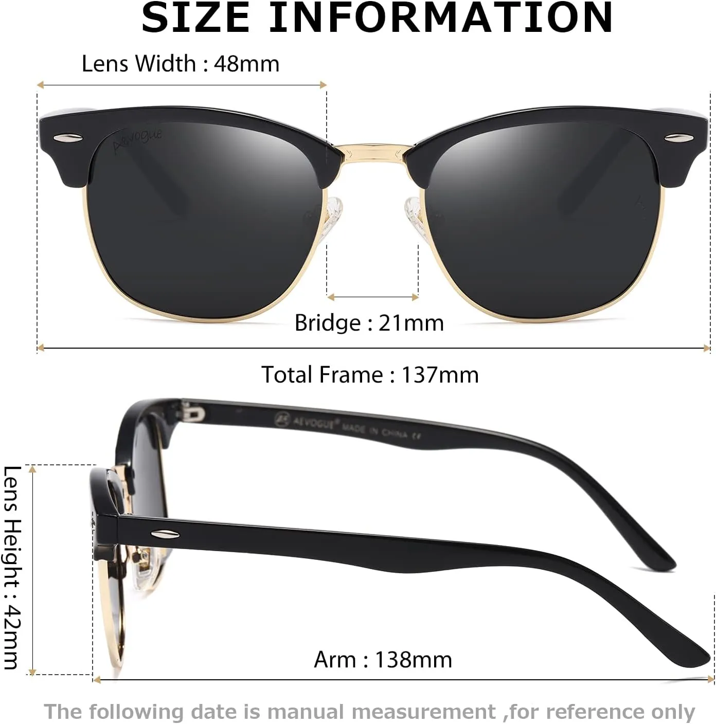 AEVOGUE Polarized Sunglasses For Women And Men Semi Rimless Frame Retro Sun Glasses AE0369