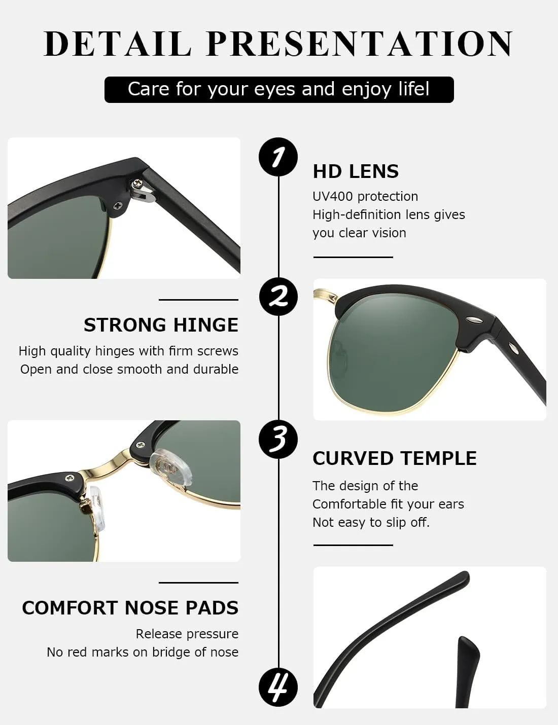 AEVOGUE Polarized Sunglasses For Women And Men Semi Rimless Frame Retro Sun Glasses AE0369