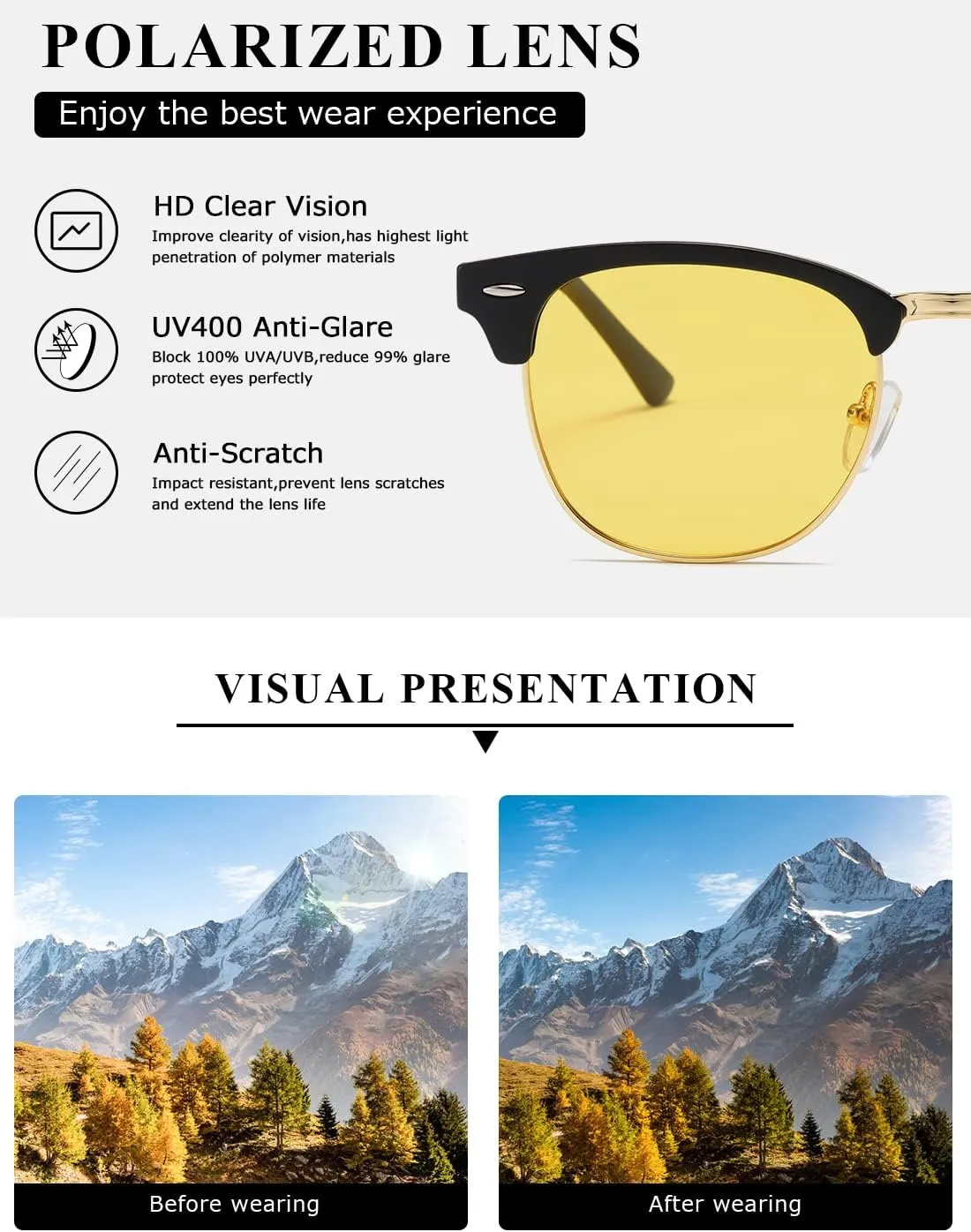 AEVOGUE Polarized Sunglasses For Women And Men Semi Rimless Frame Retro Sun Glasses AE0369