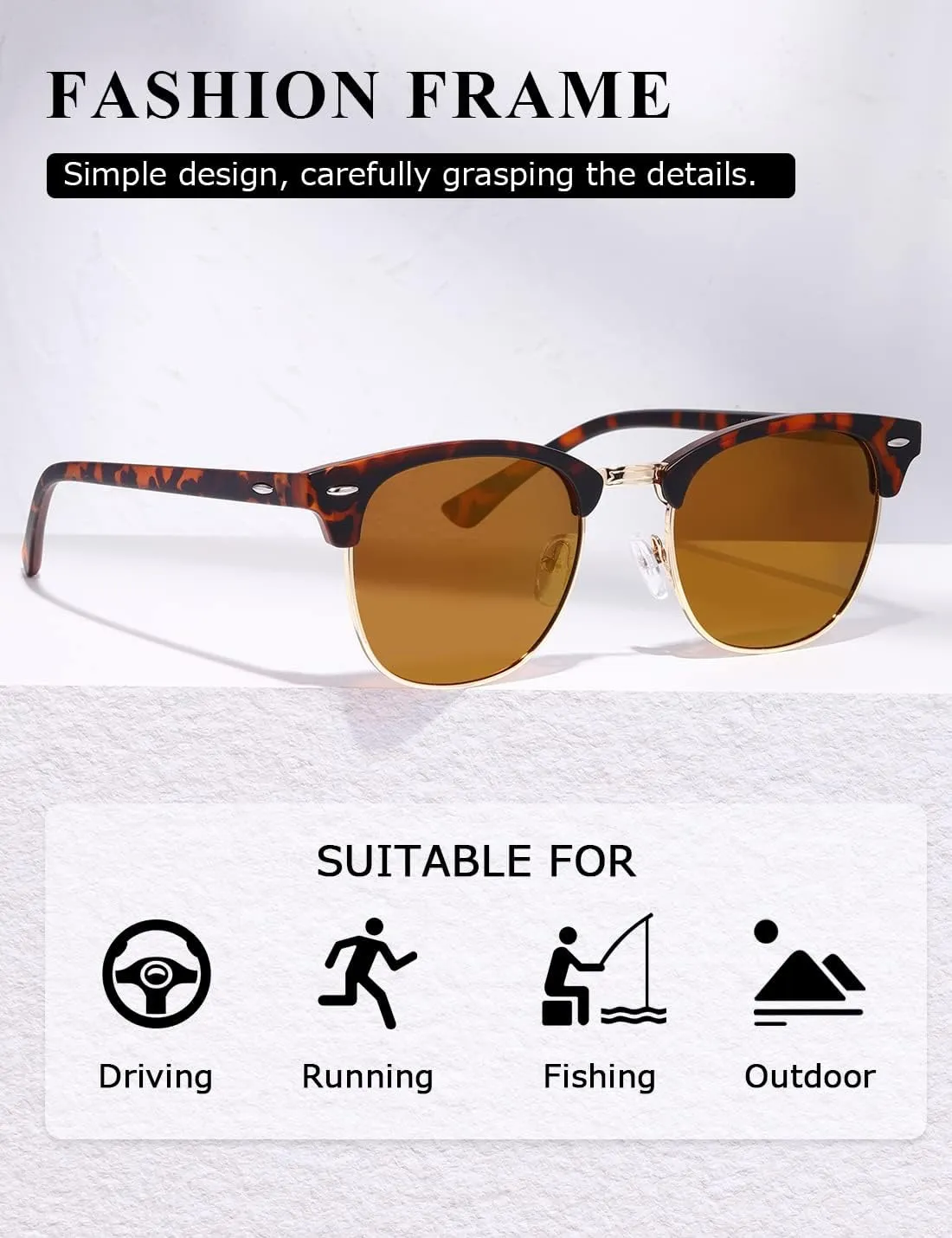 AEVOGUE Polarized Sunglasses For Women And Men Semi Rimless Frame Retro Sun Glasses AE0369
