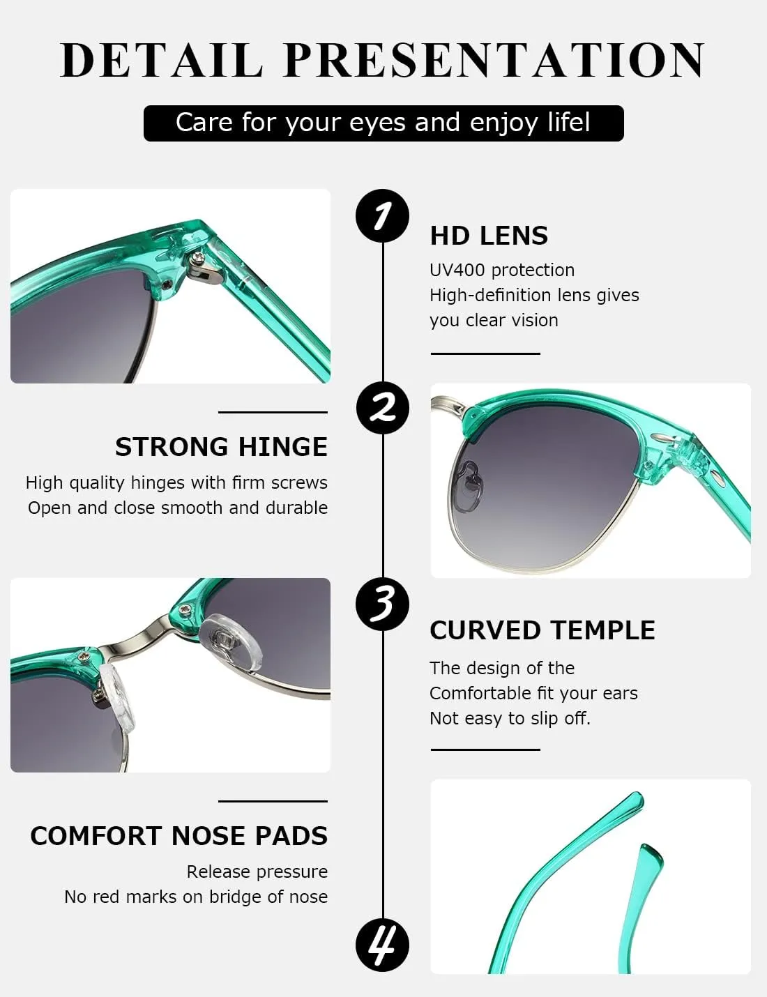 AEVOGUE Polarized Sunglasses For Women And Men Semi Rimless Frame Retro Sun Glasses AE0369