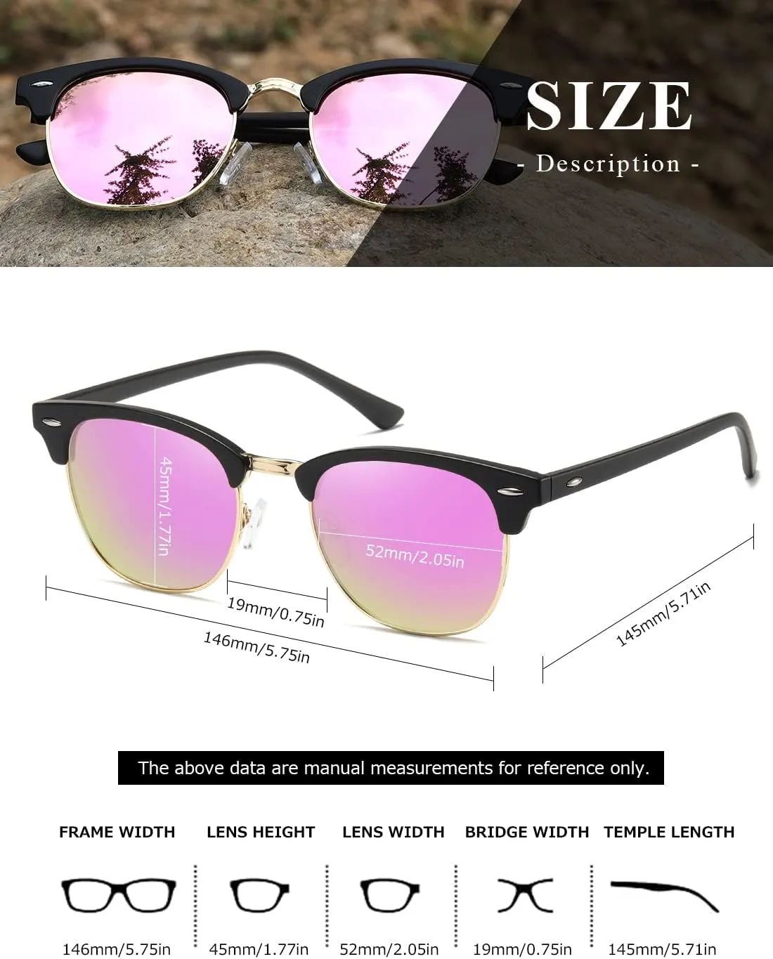 AEVOGUE Polarized Sunglasses For Women And Men Semi Rimless Frame Retro Sun Glasses AE0369