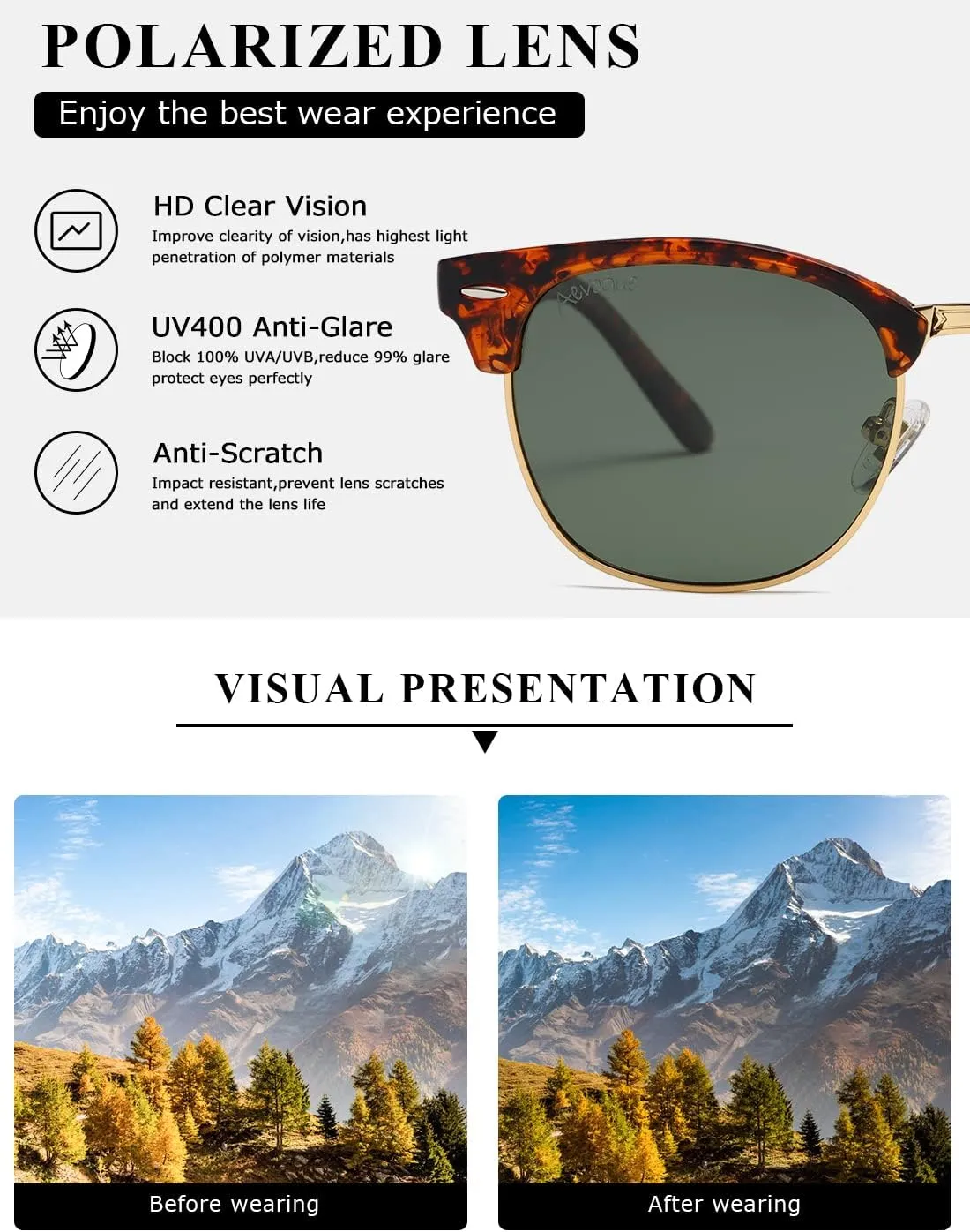 AEVOGUE Polarized Sunglasses For Women And Men Semi Rimless Frame Retro Sun Glasses AE0369