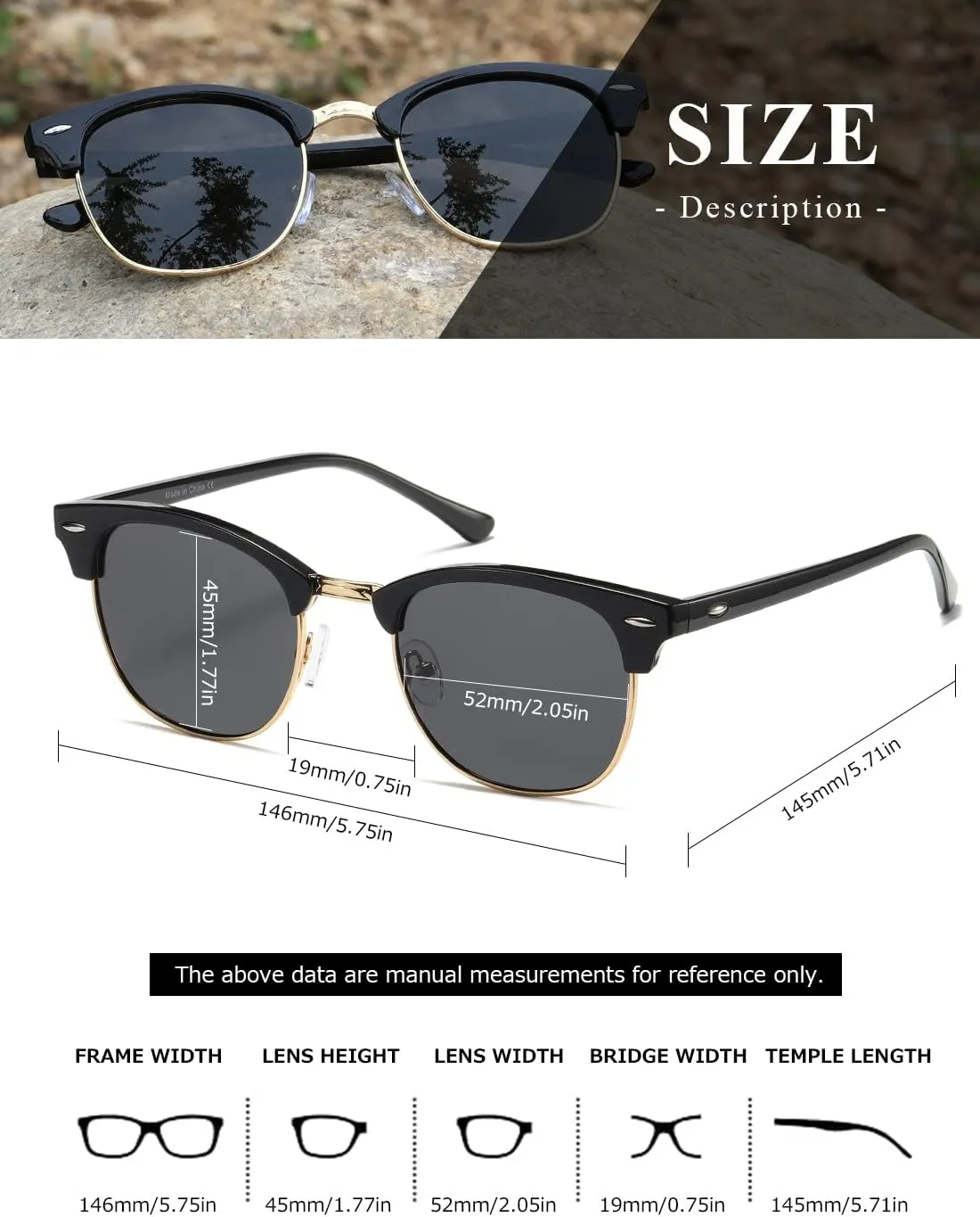 AEVOGUE Polarized Sunglasses For Women And Men Semi Rimless Frame Retro Sun Glasses AE0369