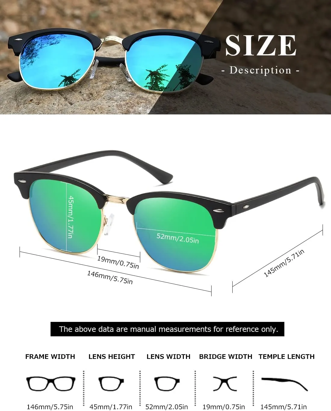 AEVOGUE Polarized Sunglasses For Women And Men Semi Rimless Frame Retro Sun Glasses AE0369