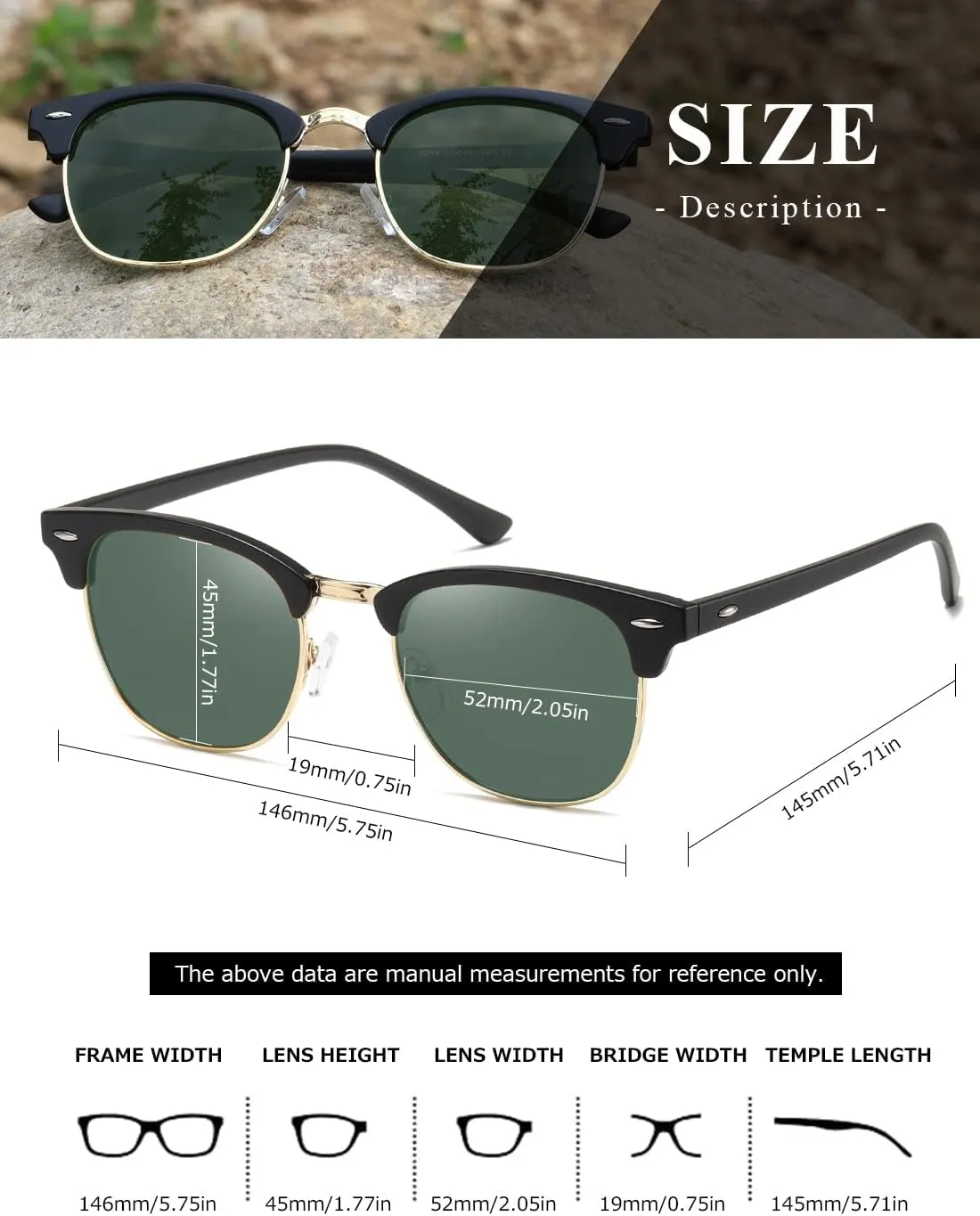 AEVOGUE Polarized Sunglasses For Women And Men Semi Rimless Frame Retro Sun Glasses AE0369