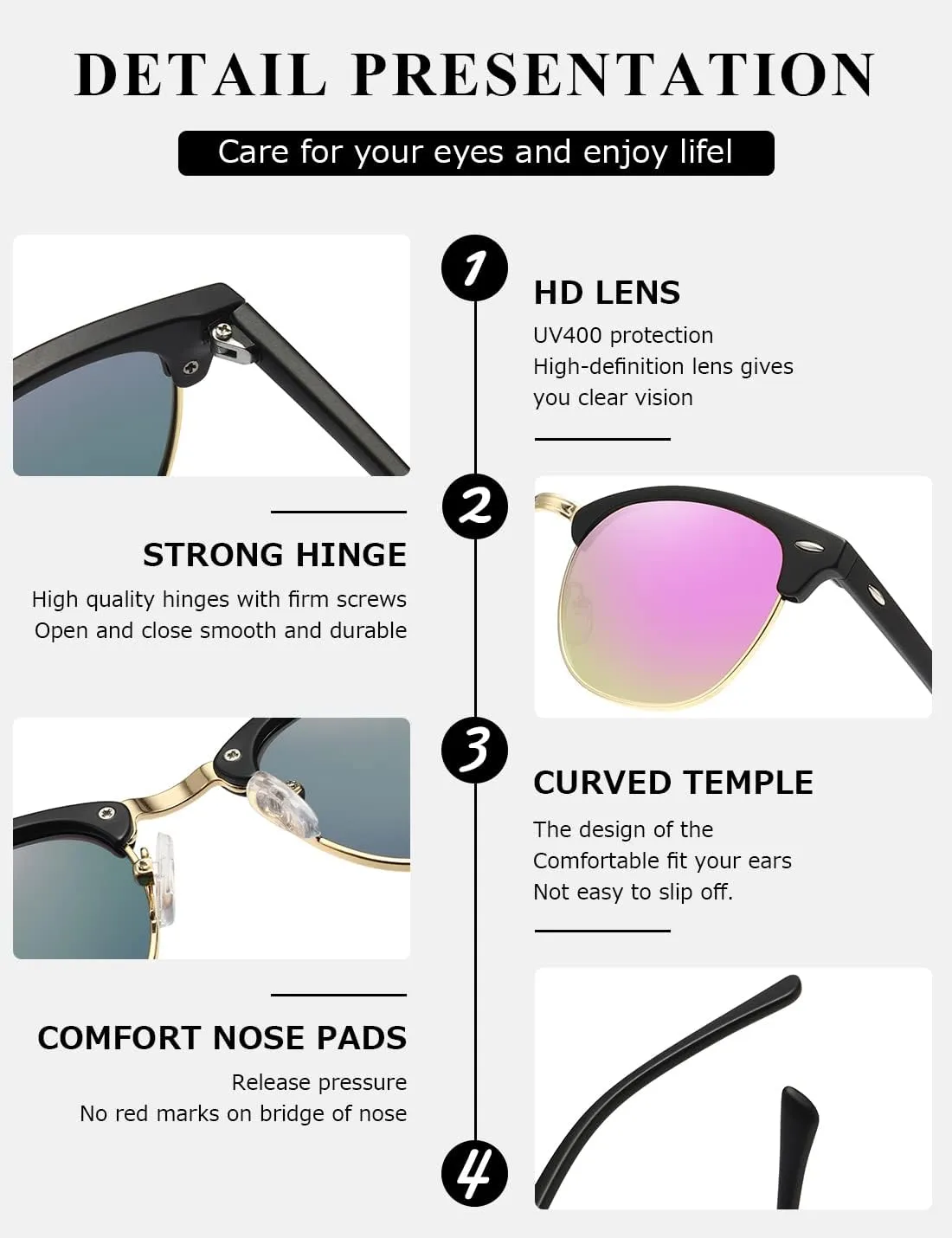 AEVOGUE Polarized Sunglasses For Women And Men Semi Rimless Frame Retro Sun Glasses AE0369