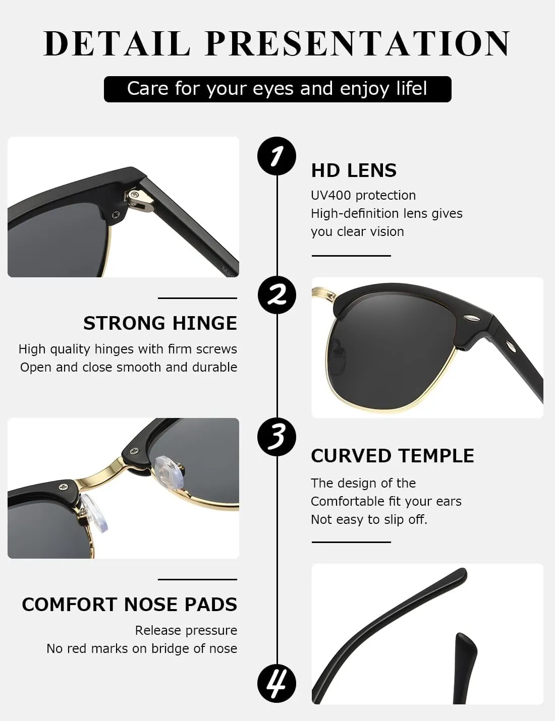 AEVOGUE Polarized Sunglasses For Women And Men Semi Rimless Frame Retro Sun Glasses AE0369