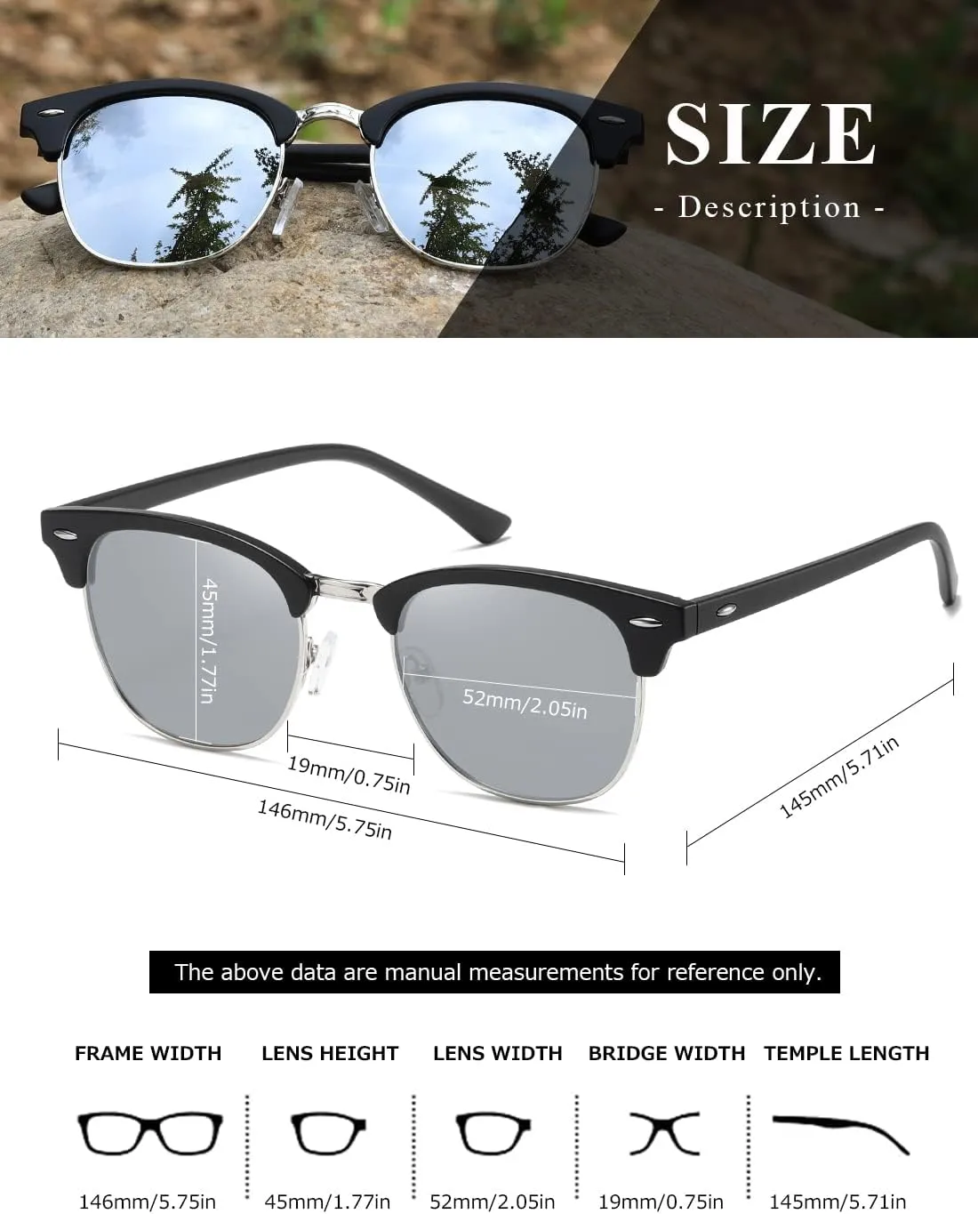 AEVOGUE Polarized Sunglasses For Women And Men Semi Rimless Frame Retro Sun Glasses AE0369