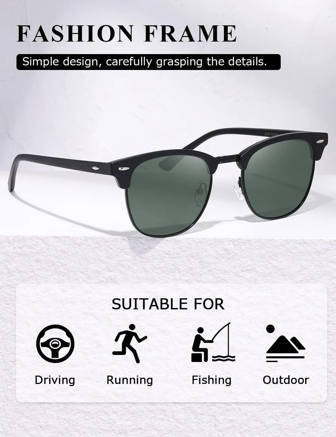 AEVOGUE Polarized Sunglasses For Women And Men Semi Rimless Frame Retro Sun Glasses AE0369