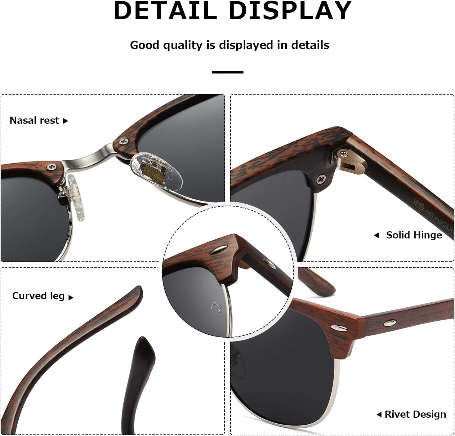 AEVOGUE Polarized Sunglasses For Women And Men Semi Rimless Frame Retro Sun Glasses AE0369