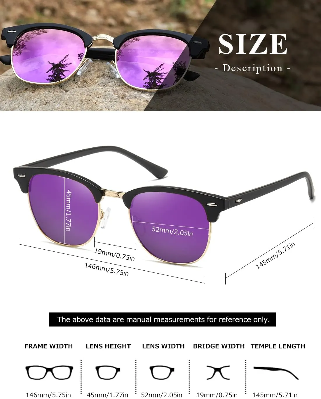 AEVOGUE Polarized Sunglasses For Women And Men Semi Rimless Frame Retro Sun Glasses AE0369