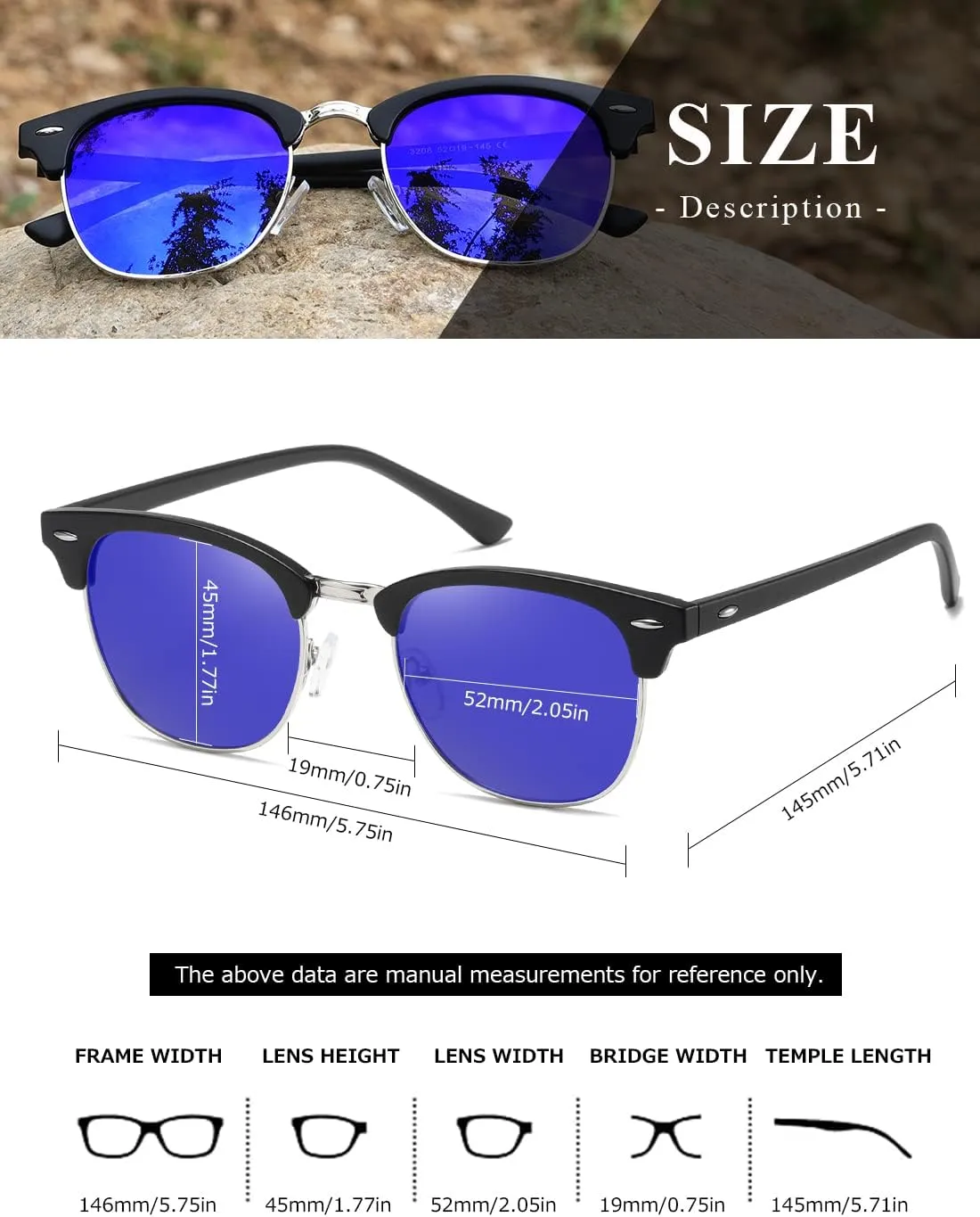 AEVOGUE Polarized Sunglasses For Women And Men Semi Rimless Frame Retro Sun Glasses AE0369