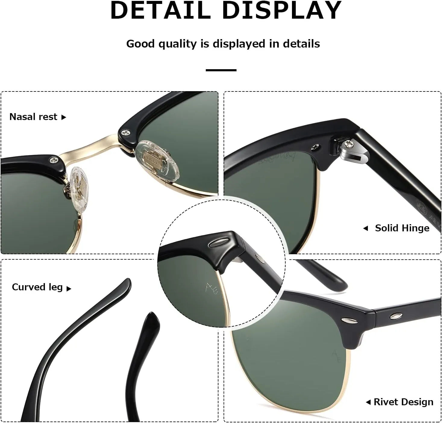 AEVOGUE Polarized Sunglasses For Women And Men Semi Rimless Frame Retro Sun Glasses AE0369