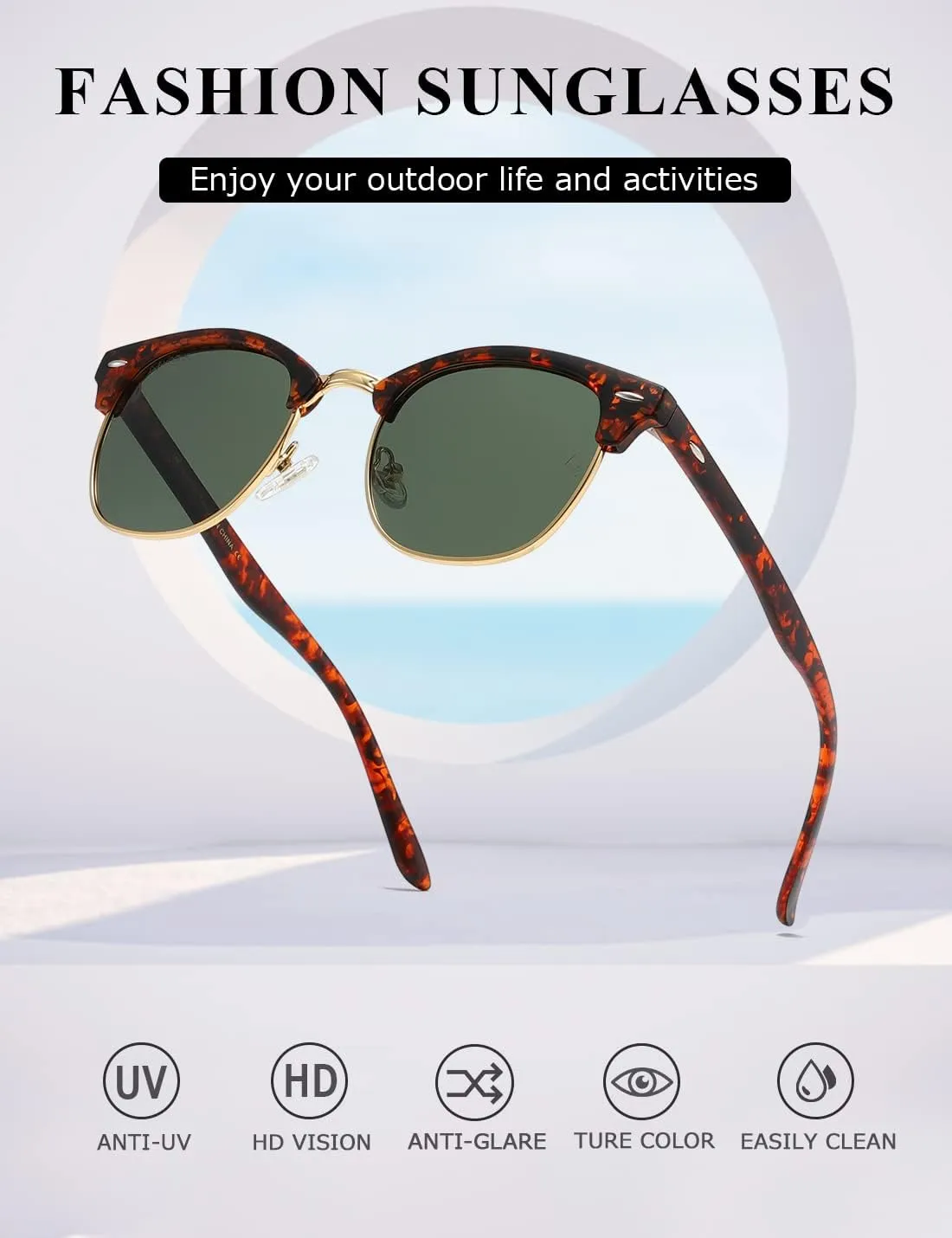 AEVOGUE Polarized Sunglasses For Women And Men Semi Rimless Frame Retro Sun Glasses AE0369