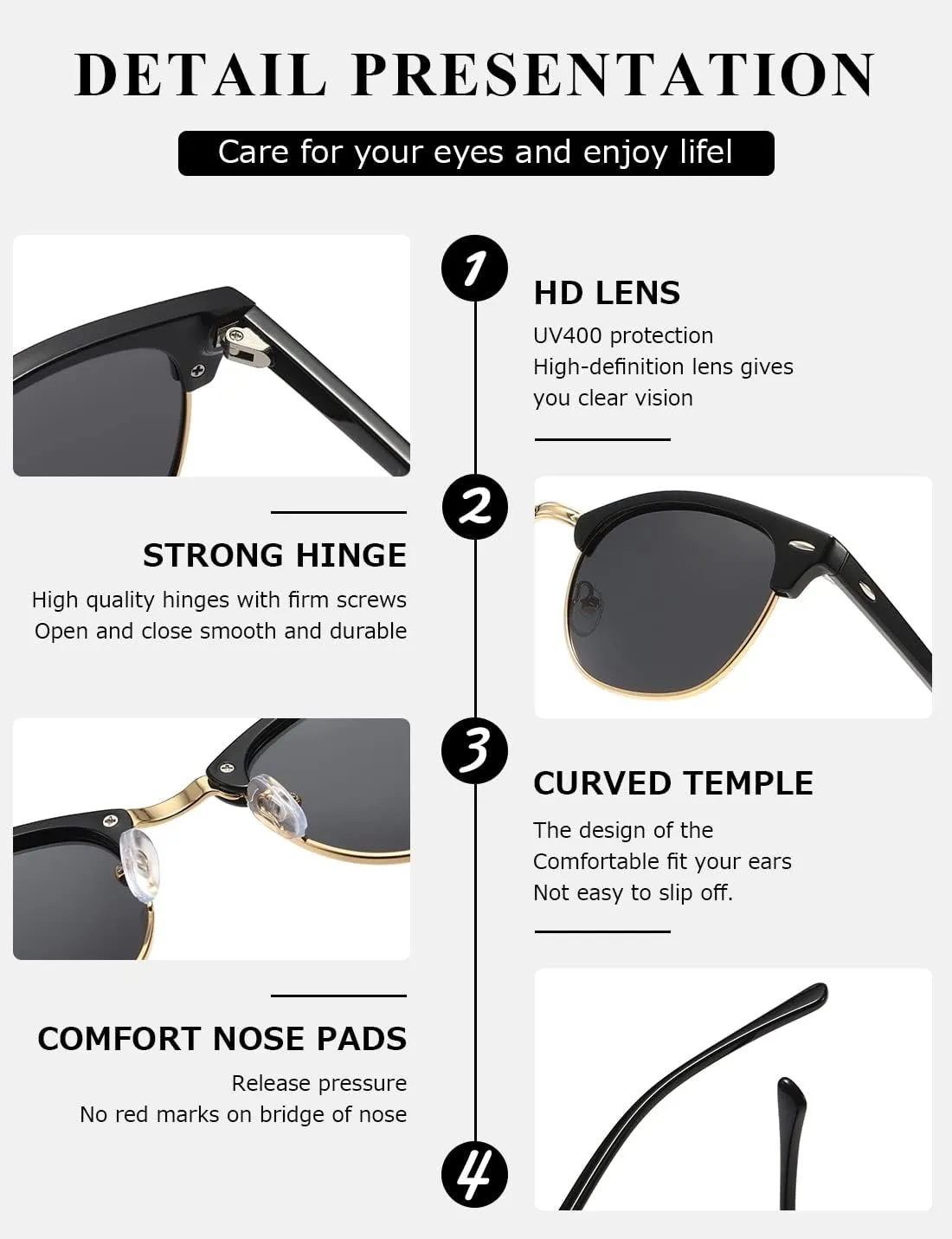 AEVOGUE Polarized Sunglasses For Women And Men Semi Rimless Frame Retro Sun Glasses AE0369
