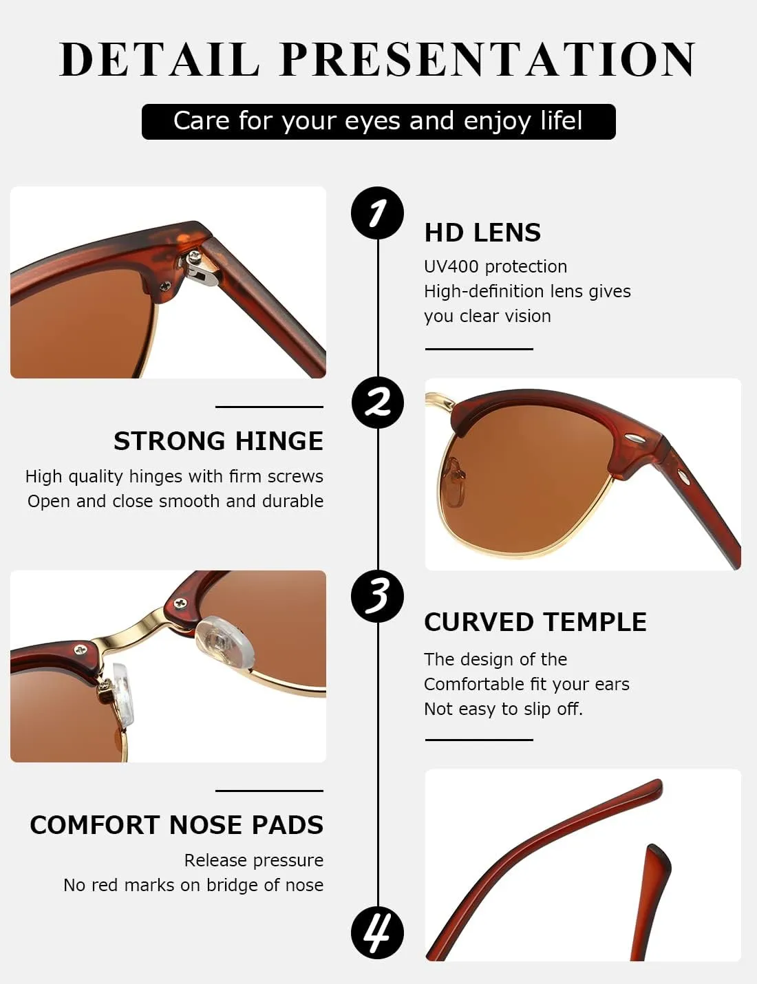 AEVOGUE Polarized Sunglasses For Women And Men Semi Rimless Frame Retro Sun Glasses AE0369