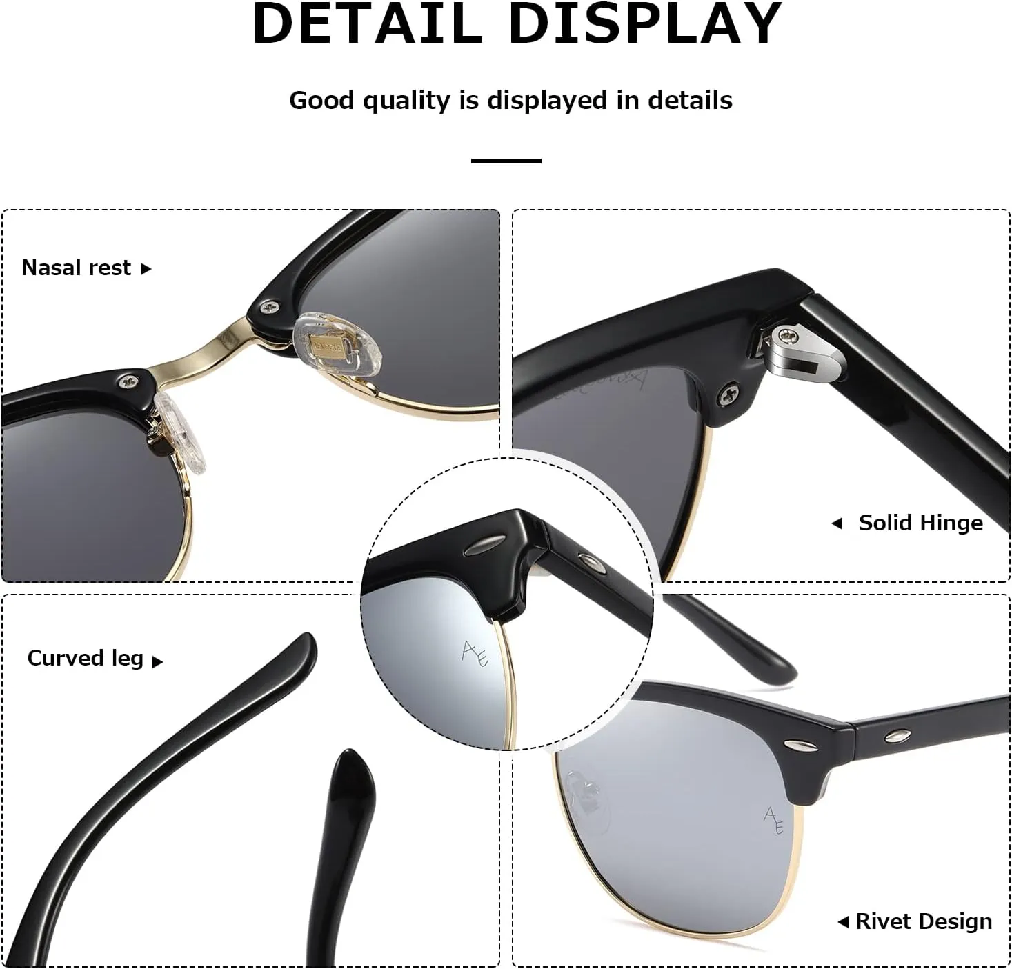 AEVOGUE Polarized Sunglasses For Women And Men Semi Rimless Frame Retro Sun Glasses AE0369
