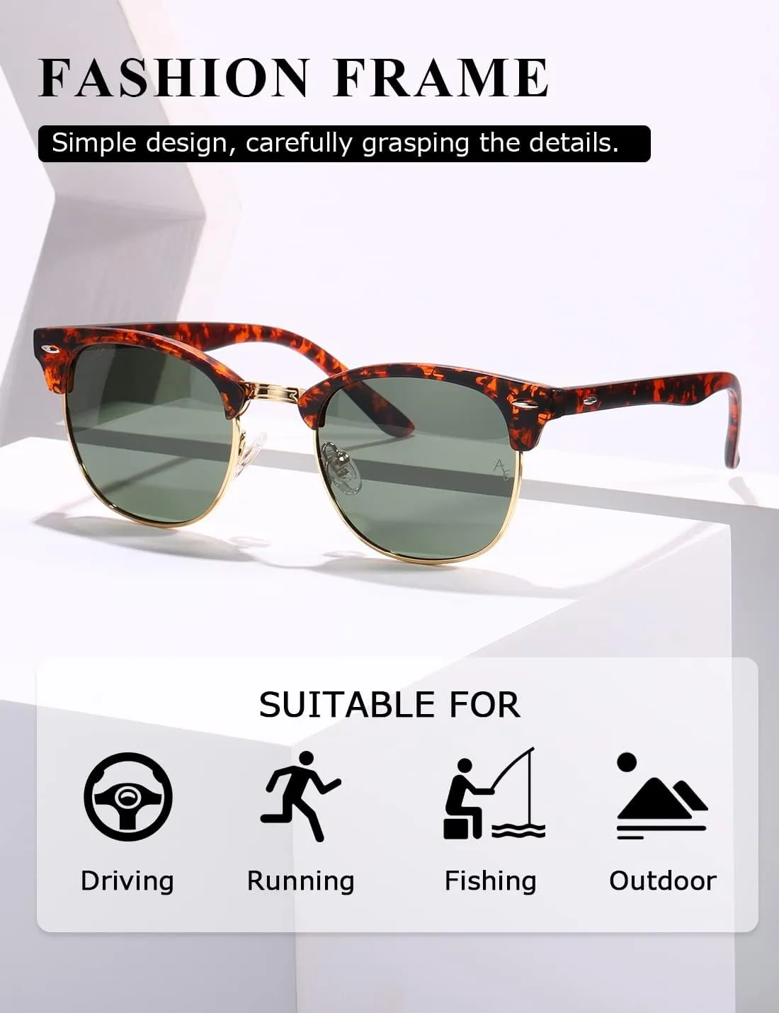 AEVOGUE Polarized Sunglasses For Women And Men Semi Rimless Frame Retro Sun Glasses AE0369