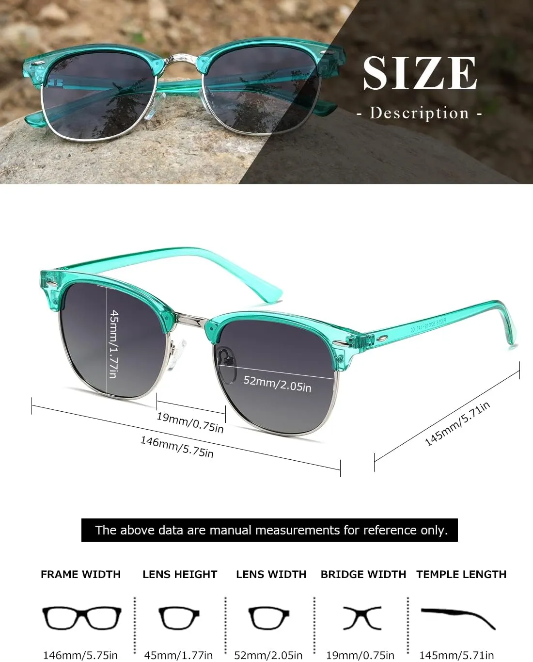 AEVOGUE Polarized Sunglasses For Women And Men Semi Rimless Frame Retro Sun Glasses AE0369