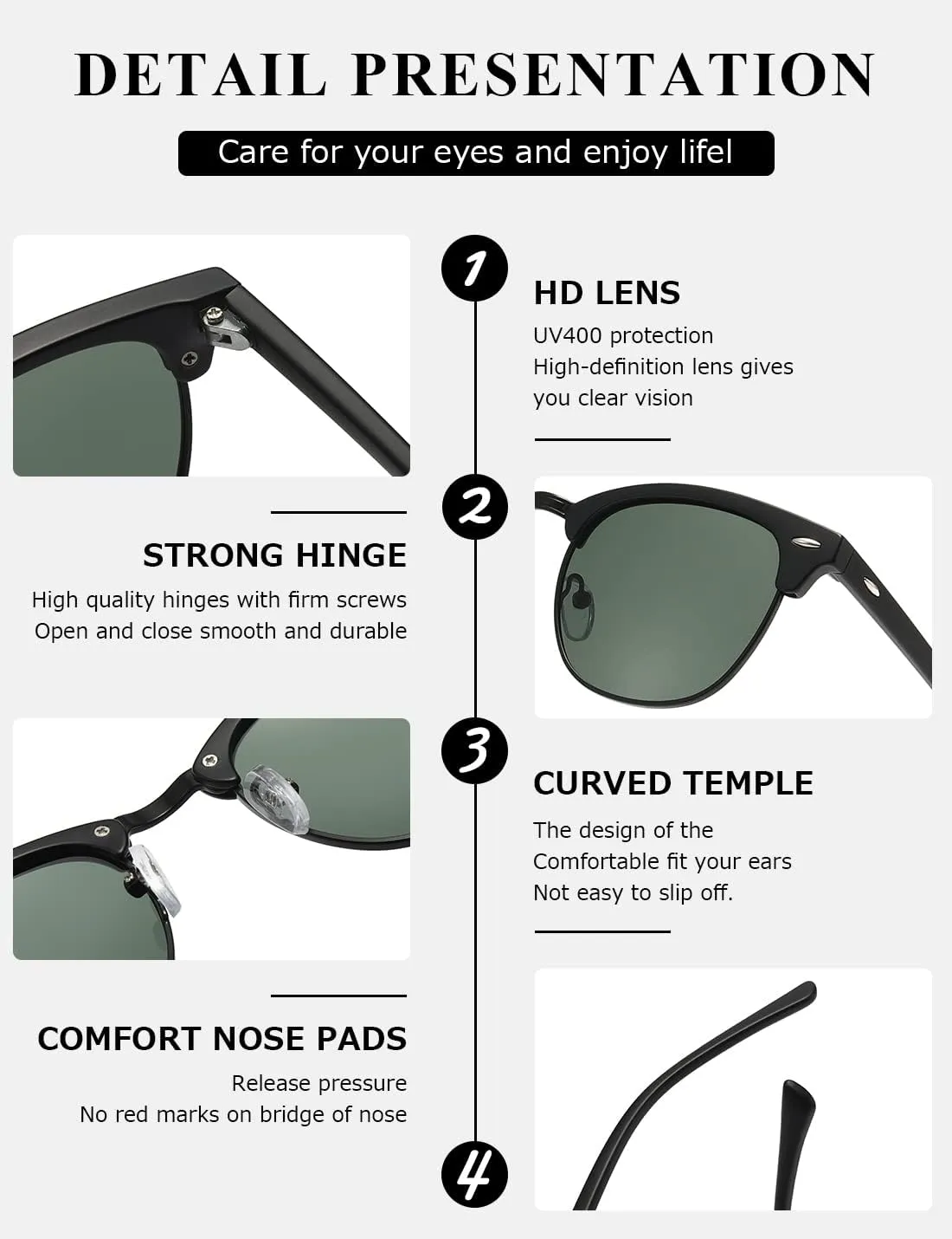 AEVOGUE Polarized Sunglasses For Women And Men Semi Rimless Frame Retro Sun Glasses AE0369