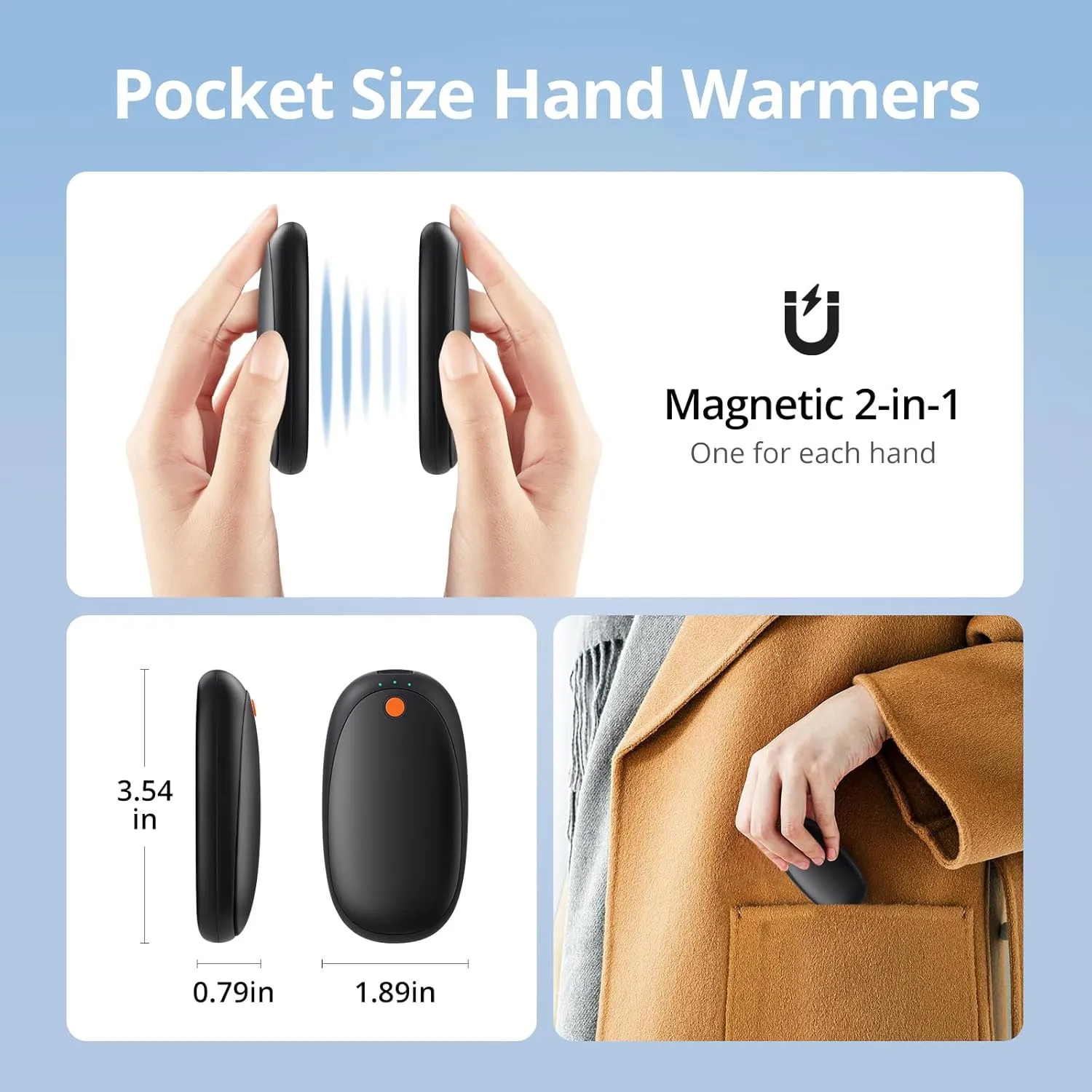 AI Hand Warmers Rechargeable 2 Pack,20H Heating Rechargeable Hand