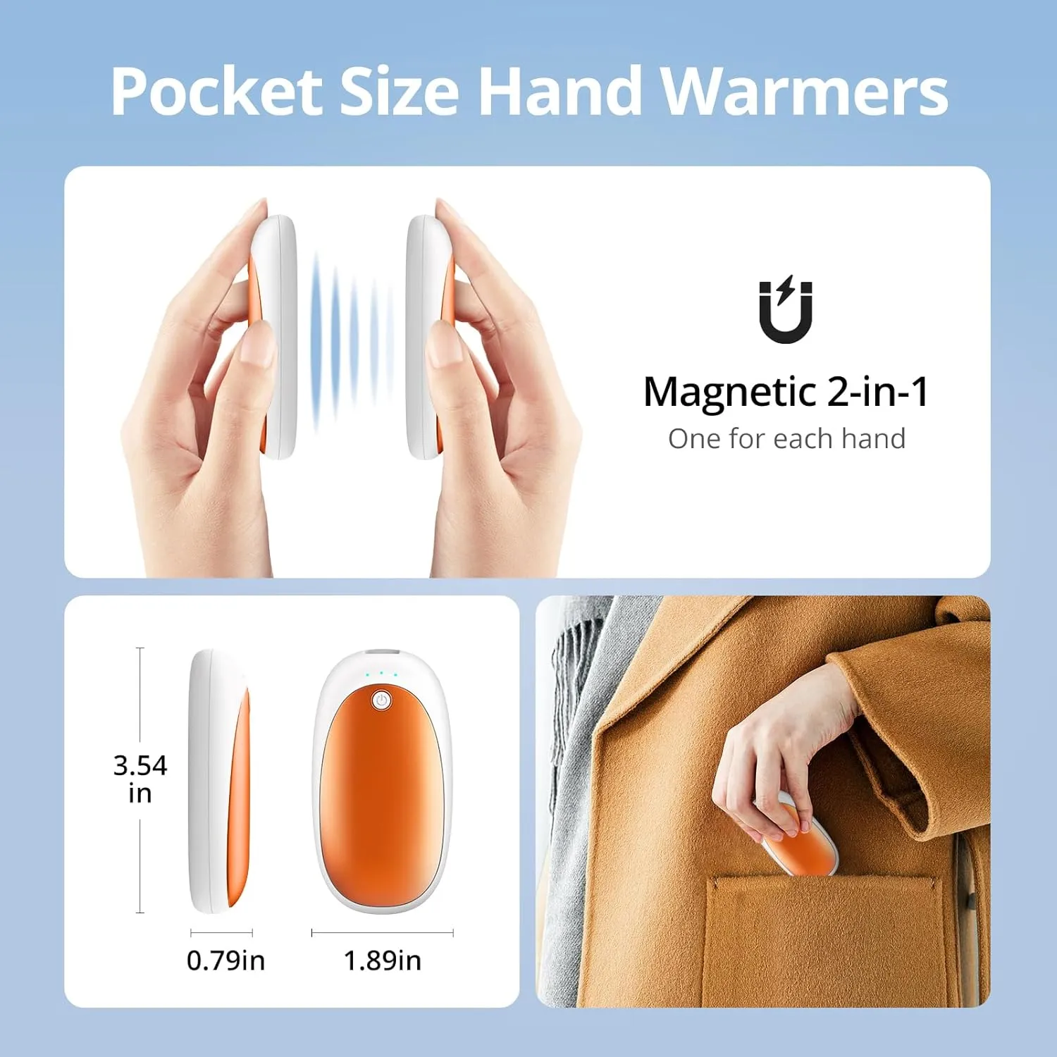 AI Hand Warmers Rechargeable 2 Pack,20H Heating Rechargeable Hand