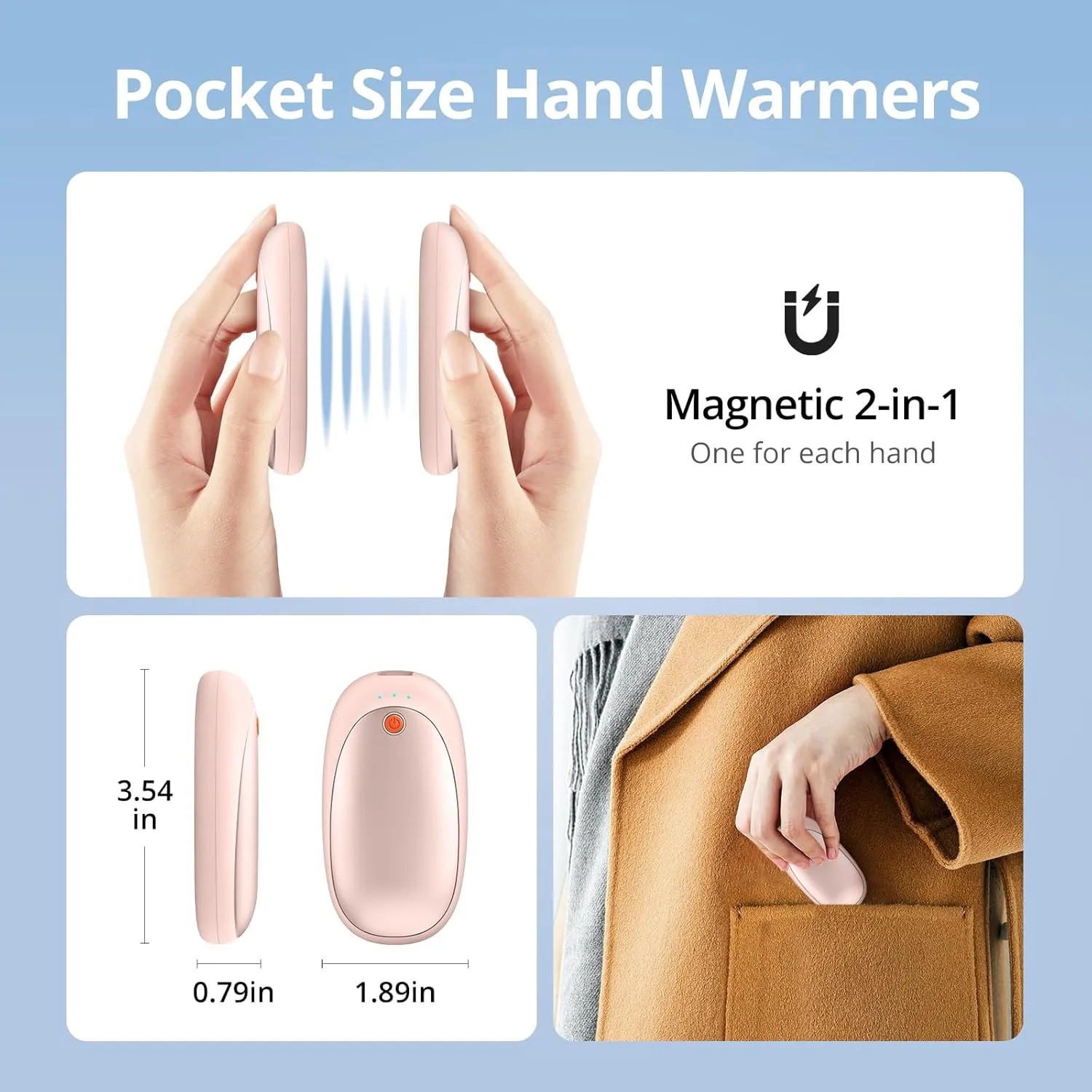AI Hand Warmers Rechargeable 2 Pack,20H Heating Rechargeable Hand