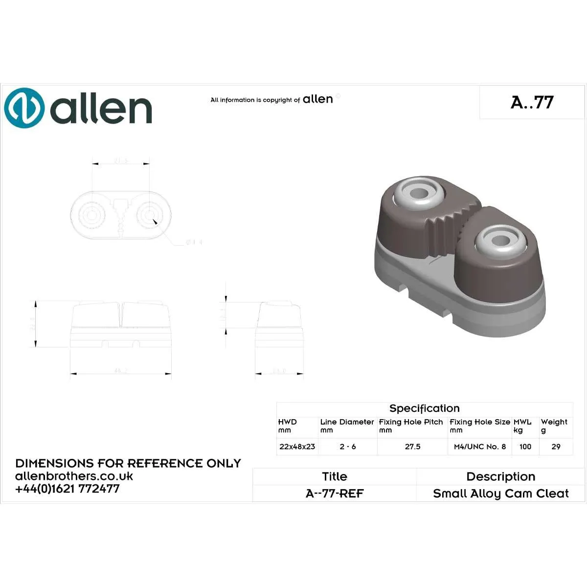 Allen Small Aluminium Ball Bearing Cam Cleat