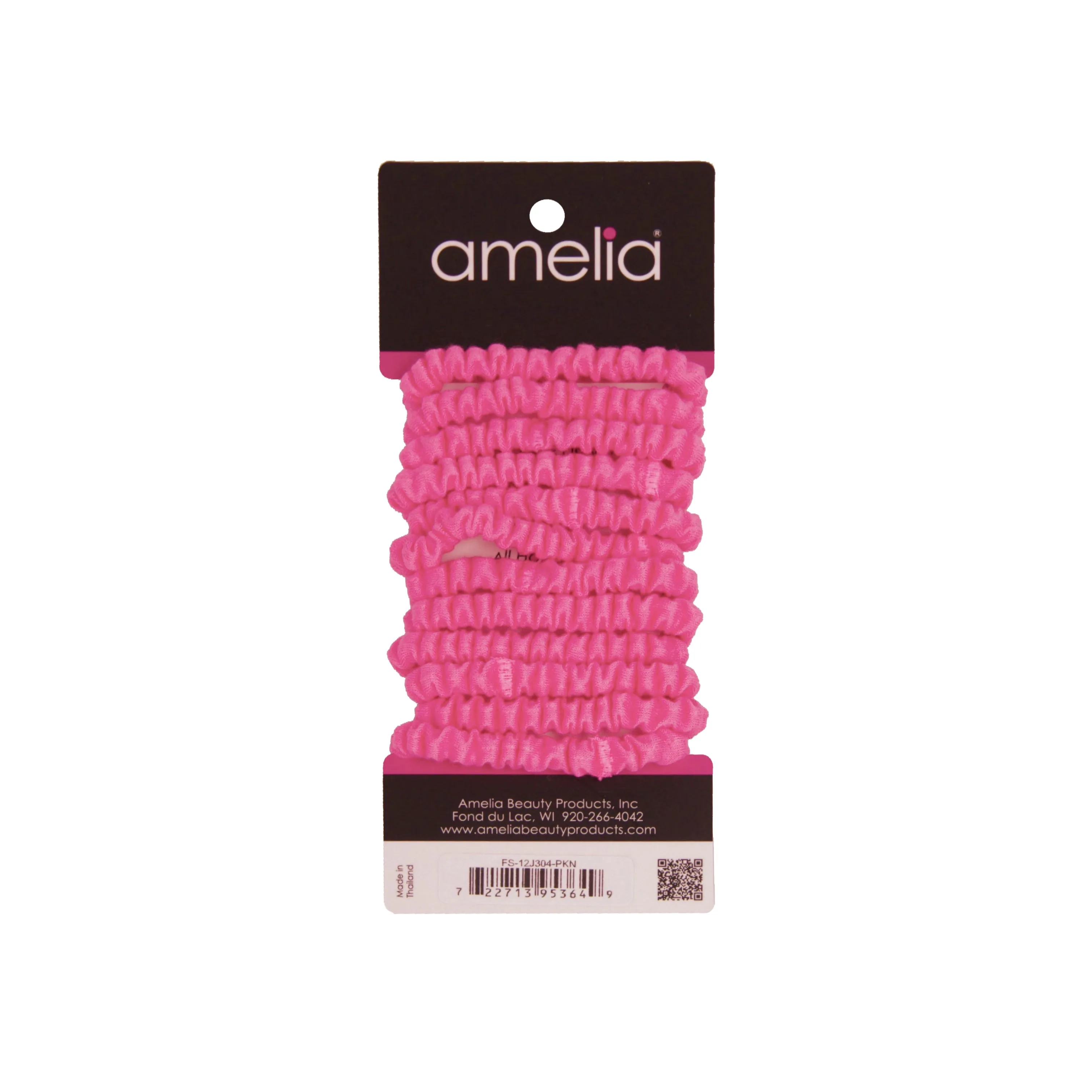 Amelia Beauty, Neon Pink Skinny Jersey Scrunchies, 2.125in Diameter, Gentle on Hair, Strong Hold, No Snag, No Dents or Creases. 12 Pack
