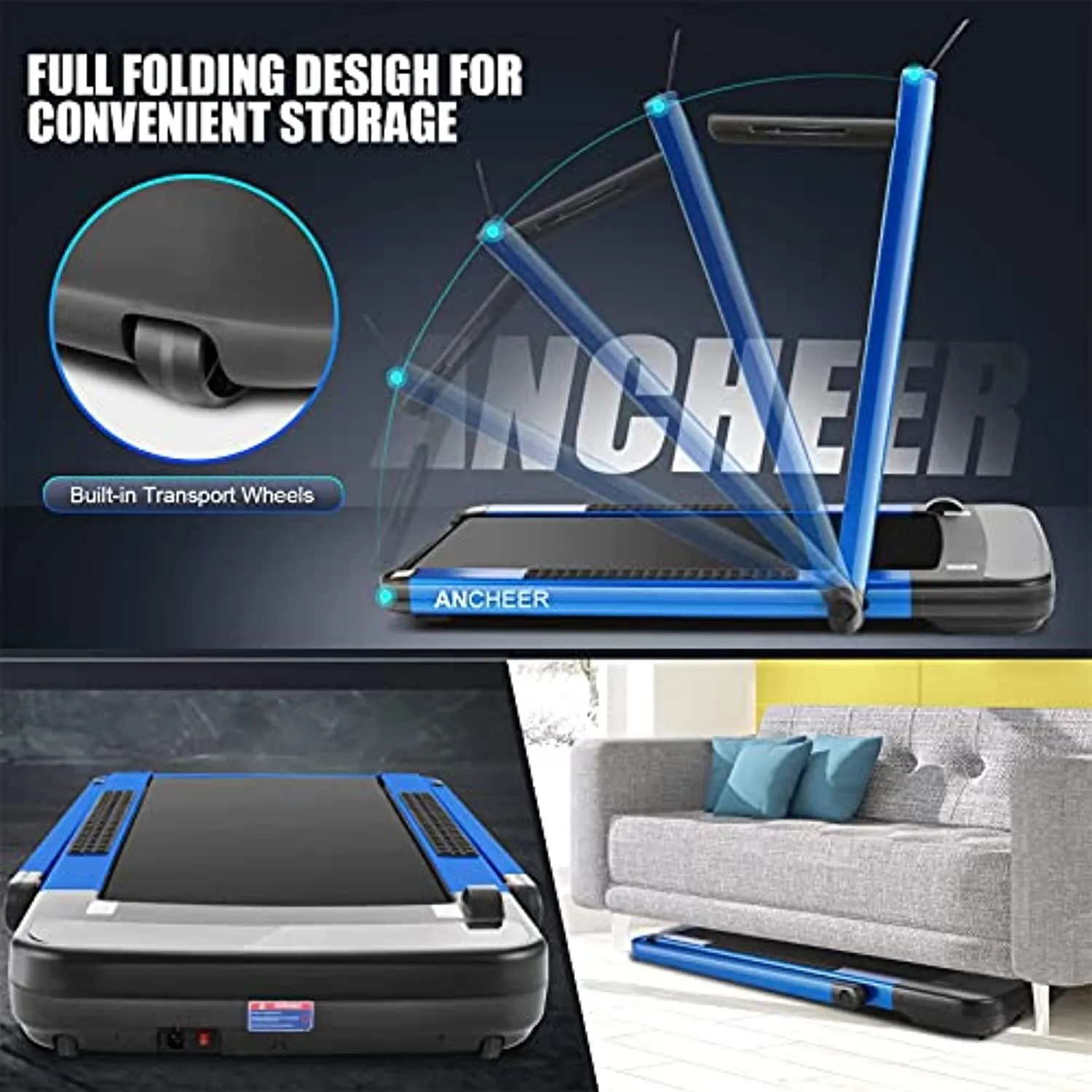 ANCHEER Treadmill,Folding Treadmill for Home Workout,Electric Walking Under Desk Treadmill with APP Control, Portable Exercise Walking Jogging Running Machine