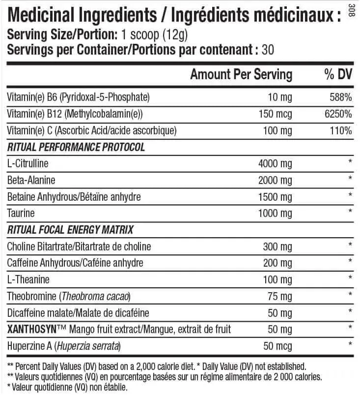 ANS RITUAL Pre-workout 360 Grams 33 Servings