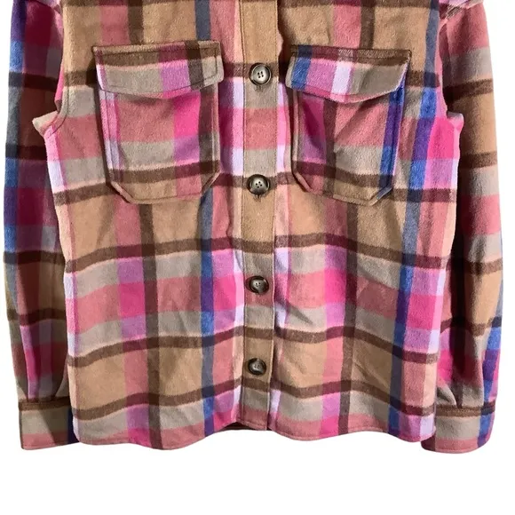 Avec Les Filles Plaid Button Front Shacket Jacket