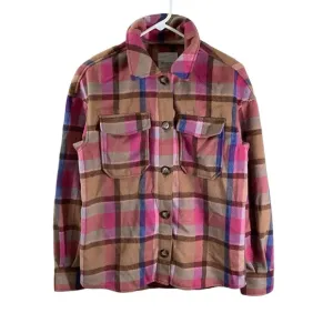 Avec Les Filles Plaid Button Front Shacket Jacket
