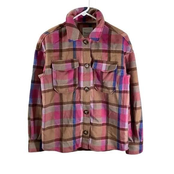Avec Les Filles Plaid Button Front Shacket Jacket