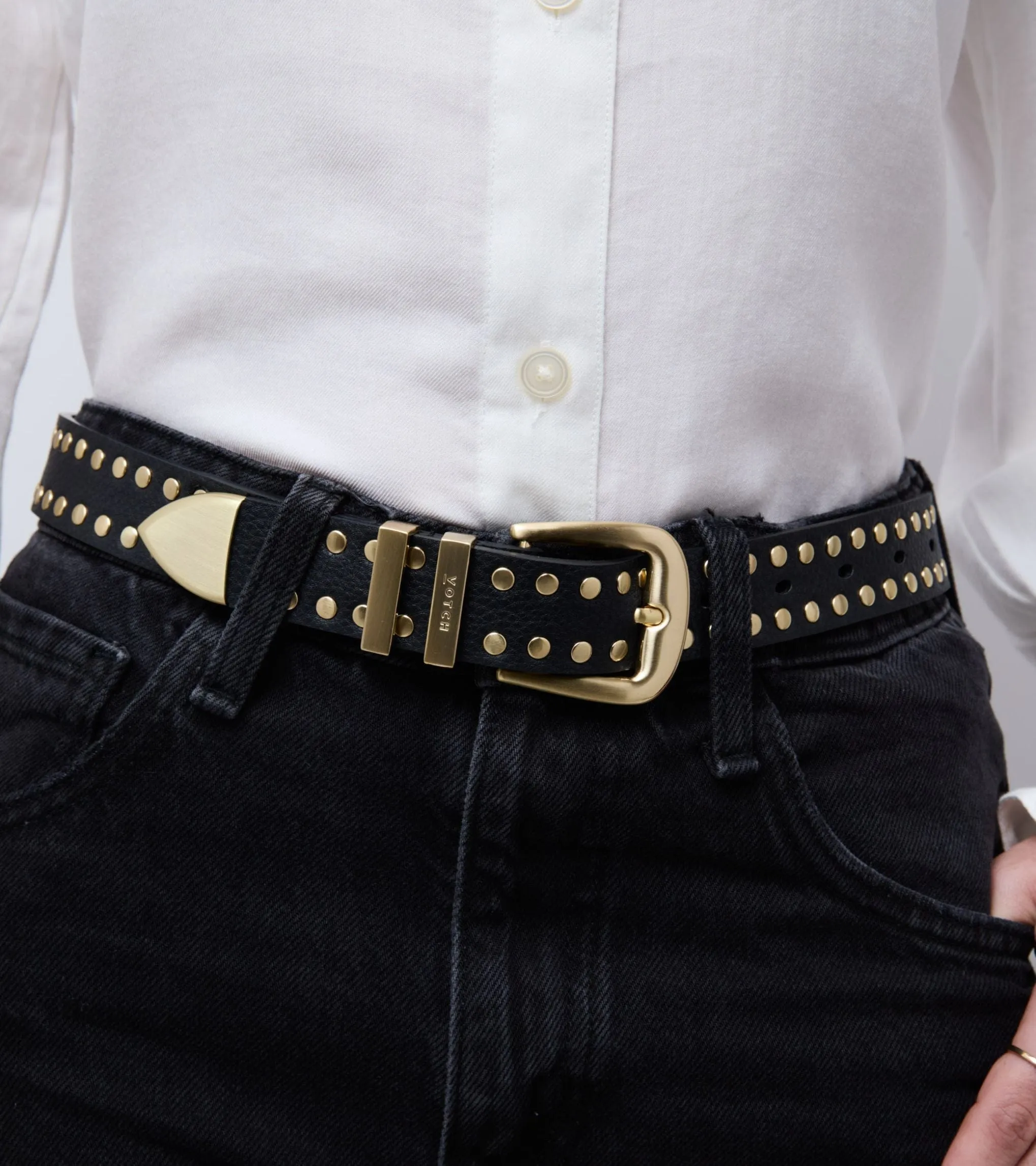 Ayla Unisex Vegan Bio-Based Bamboo Western Studded Belt | Black