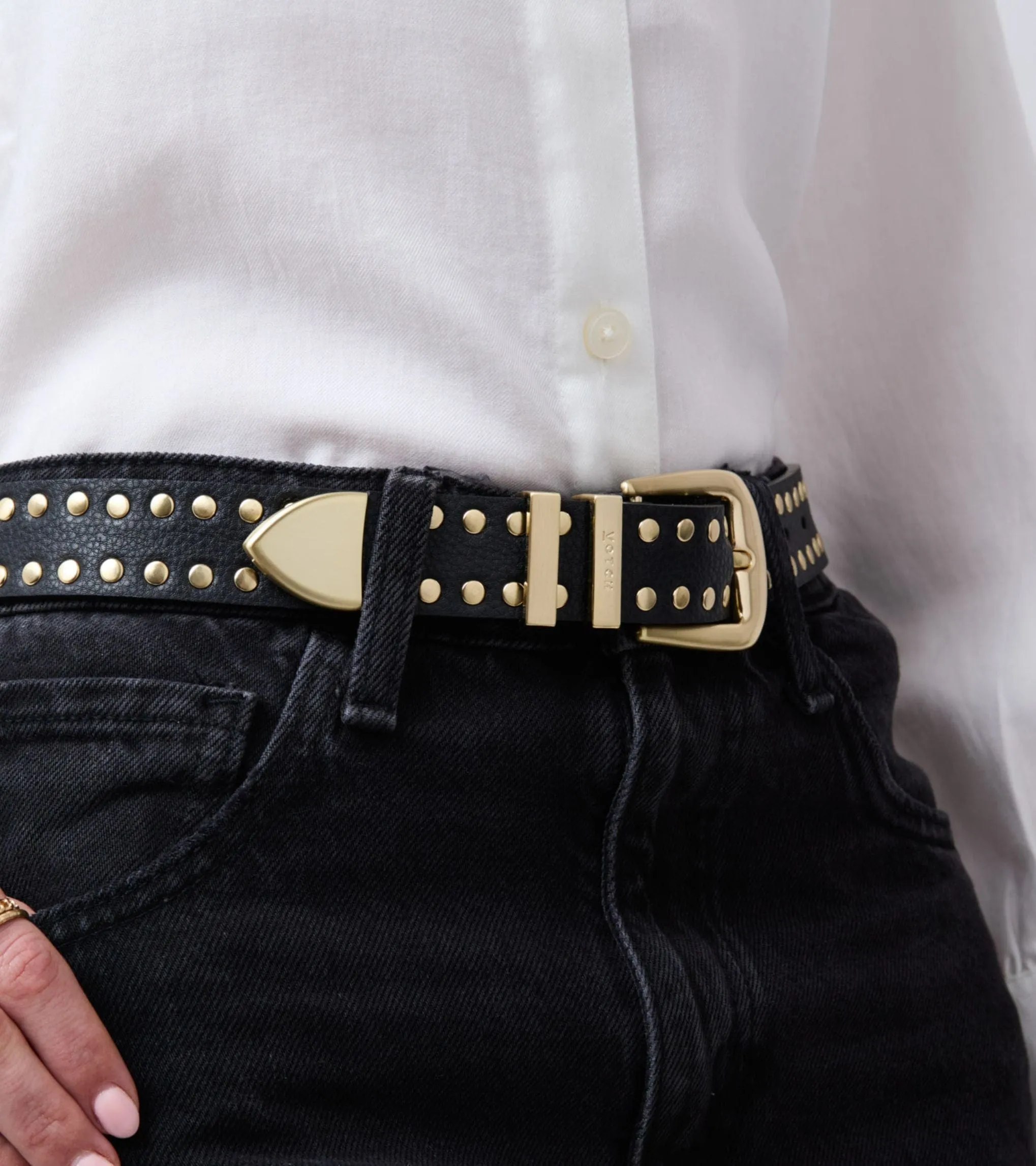 Ayla Unisex Vegan Bio-Based Bamboo Western Studded Belt | Black