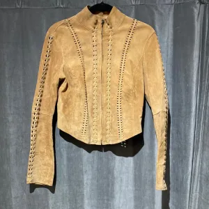 Bebe Suede Long Sleeve Perforated Zipper Jacket
