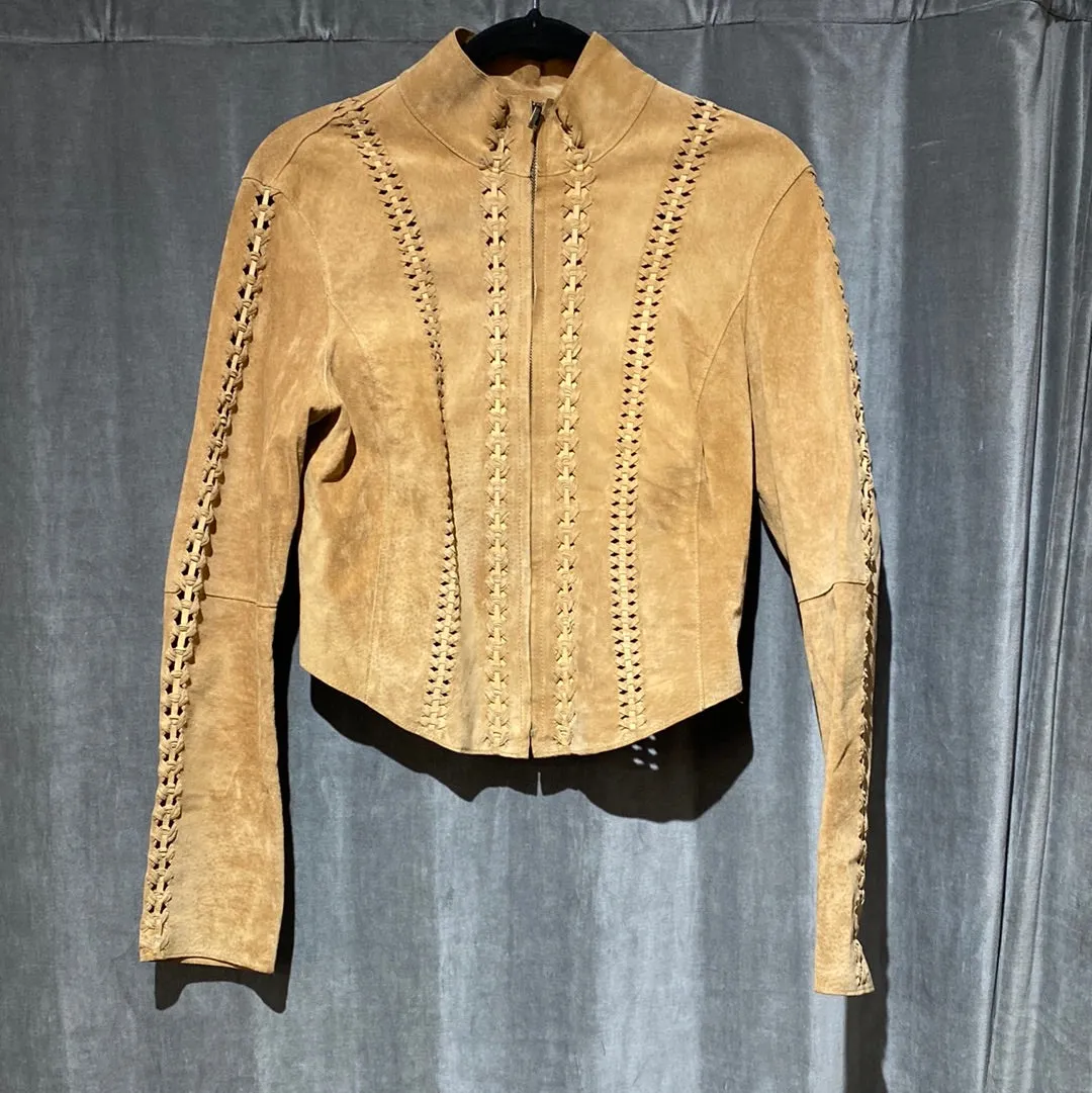 Bebe Suede Long Sleeve Perforated Zipper Jacket