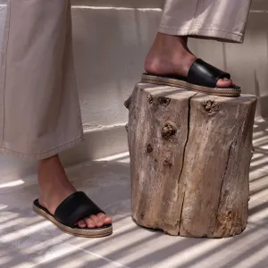 Brio Buckle Black Natural Leather Slippers
