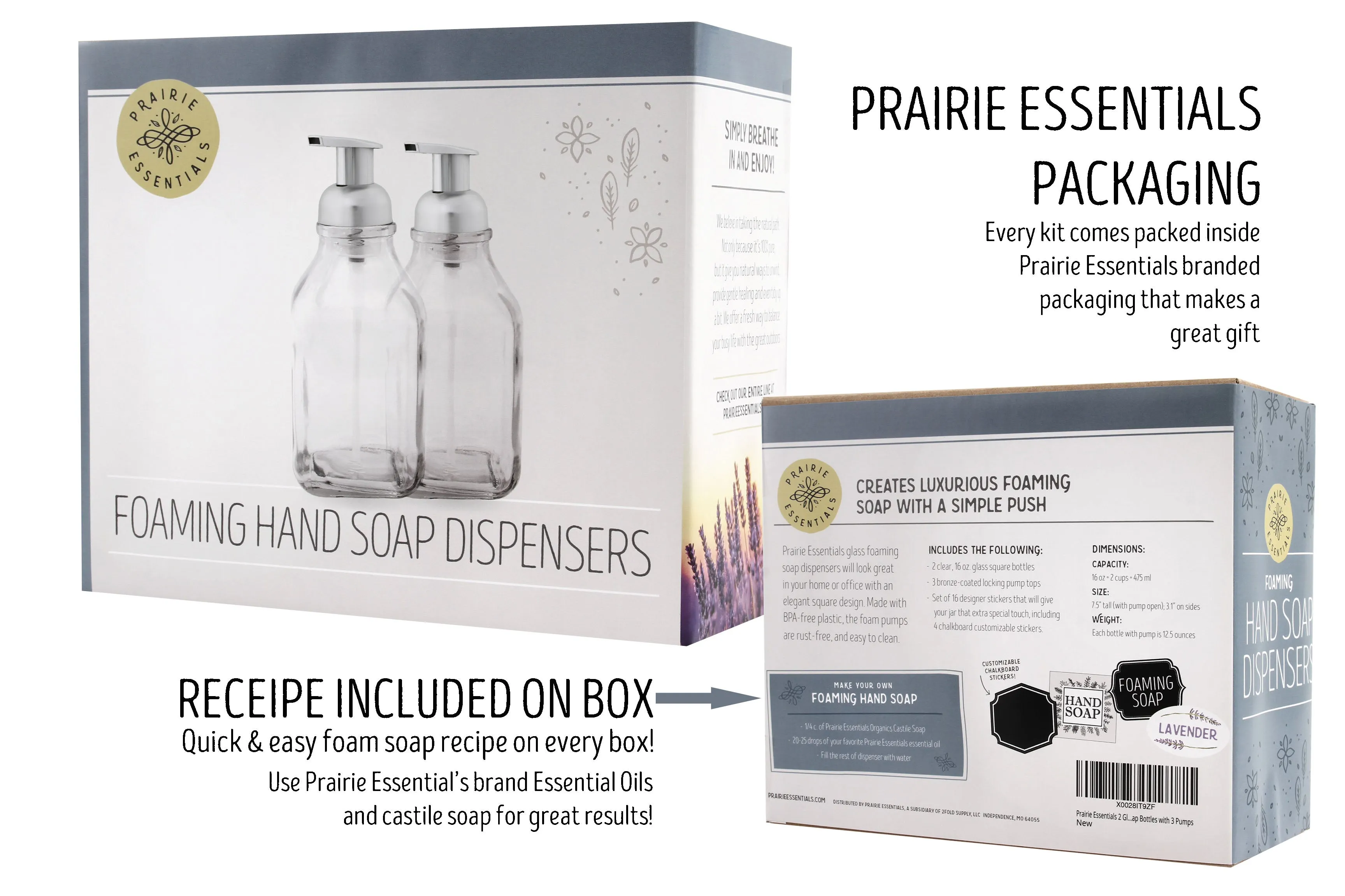 Brushed Nickel Foaming Soap Dispenser Pump, 16 oz Glass Bottle 2 Pack