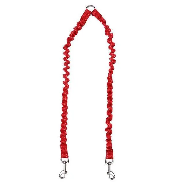 Bungee Nylon Reflective Double Dog Leash