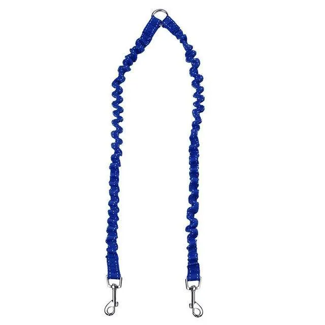 Bungee Nylon Reflective Double Dog Leash